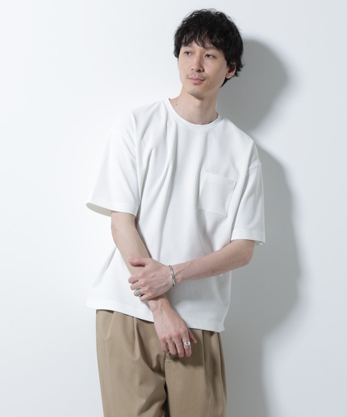 NANO universe（ナノユニバース）の「ドライソフトワッフルTシャツ 半袖（Tシャツ/カットソー・メンズ・グレー/ブラック/ホワイト/ミント・L/M）」の5枚目の写真