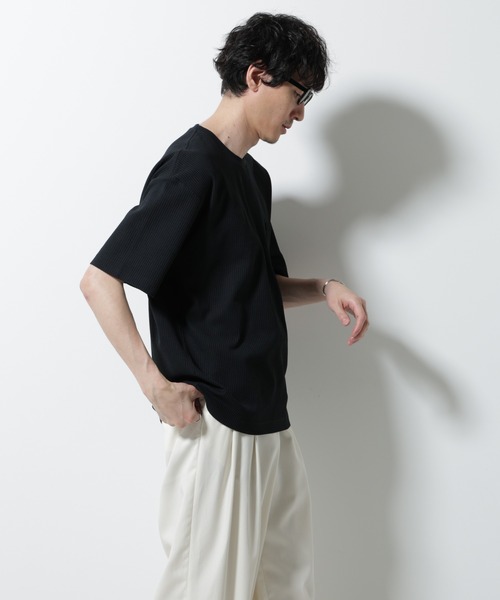 NANO universe（ナノユニバース）の「ドライソフトワッフルTシャツ 半袖（Tシャツ/カットソー・メンズ・グレー/ブラック/ホワイト/ミント・L/M）」の14枚目の写真