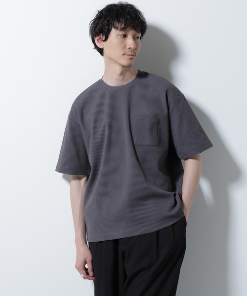 NANO universe（ナノユニバース）の「ドライソフトワッフルTシャツ 半袖（Tシャツ/カットソー・メンズ・グレー/ブラック/ホワイト/ミント・L/M）」の19枚目の写真