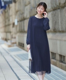ウエストリボン付プリーツワンピースドレス