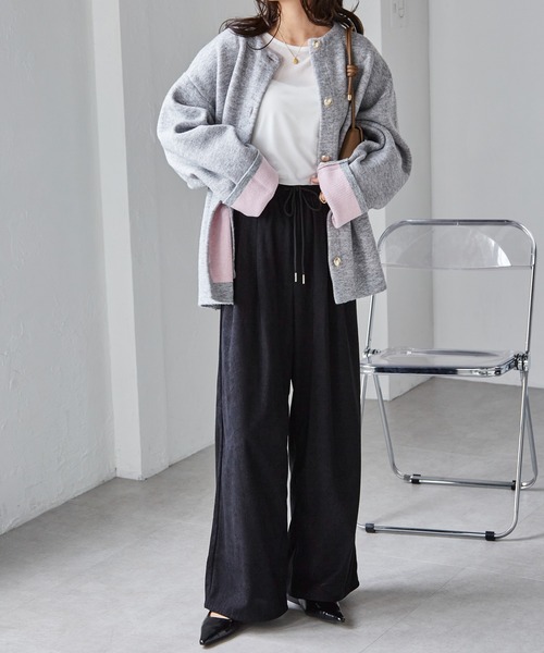 RANAN(ラナン)の「【3サイズ展開】リブ見えタックワイドイージーパンツ(その他パンツ・レディース・アイボリー/ブラック/チャコール・M/L/LL)」の5枚目の写真