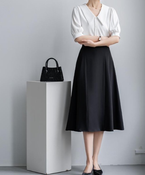 FAVORITO(ファヴォリート)の「ビッグカラー×パフスリーブ シフォンブラウス(シャツ/ブラウス・レディース・ホワイト/ブラック・M/L/XL)」の11枚目の写真