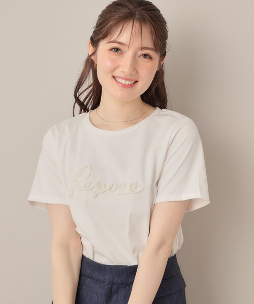 couture brooch(クチュールブローチ)の「テープ刺繍ロゴT(Tシャツ/カットソー・レディース・オフホワイト/ブラウン系その他/ブラック・38/40)」の2枚目の写真