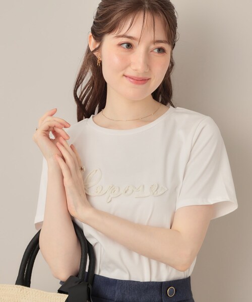 couture brooch(クチュールブローチ)の「テープ刺繍ロゴT(Tシャツ/カットソー・レディース・オフホワイト/ブラウン系その他/ブラック・38/40)」の4枚目の写真