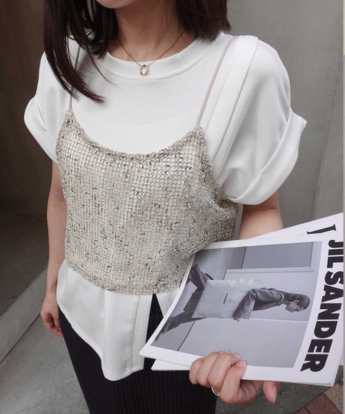 CORNERS(コーナーズ)の「ネップメッシュビスチェ(キャミソール・レディース・アイボリー/ブラック/ベージュ/オレンジ・M)」の2枚目の写真