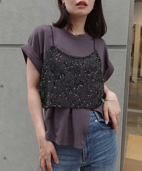 CORNERS(コーナーズ)の「ネップメッシュビスチェ(キャミソール・レディース・アイボリー/ブラック/ベージュ/オレンジ・M)」の3枚目の写真