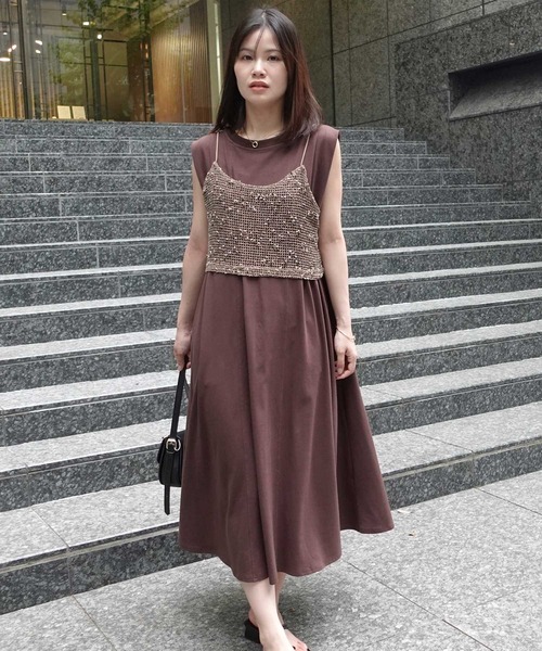 CORNERS(コーナーズ)の「ネップメッシュビスチェ(キャミソール・レディース・アイボリー/ブラック/ベージュ/オレンジ・M)」の5枚目の写真