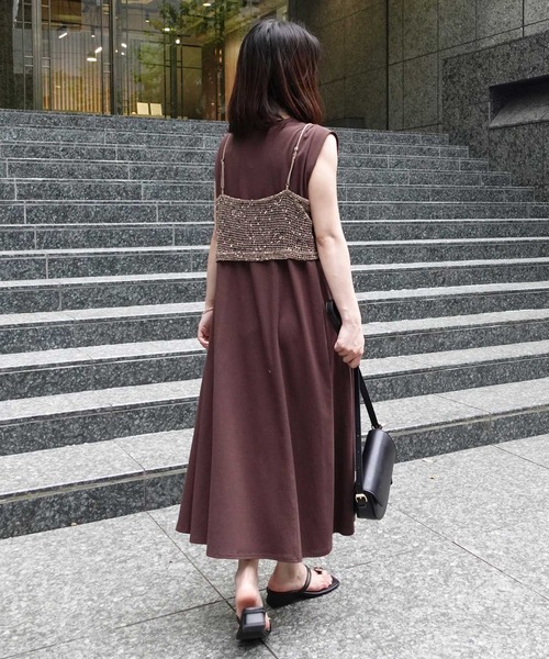 CORNERS(コーナーズ)の「ネップメッシュビスチェ(キャミソール・レディース・アイボリー/ブラック/ベージュ/オレンジ・M)」の6枚目の写真