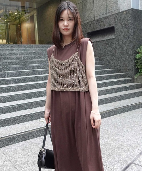 CORNERS(コーナーズ)の「ネップメッシュビスチェ(キャミソール・レディース・アイボリー/ブラック/ベージュ/オレンジ・M)」の7枚目の写真