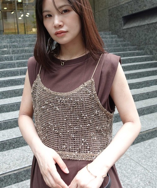 CORNERS(コーナーズ)の「ネップメッシュビスチェ(キャミソール・レディース・アイボリー/ブラック/ベージュ/オレンジ・M)」の8枚目の写真