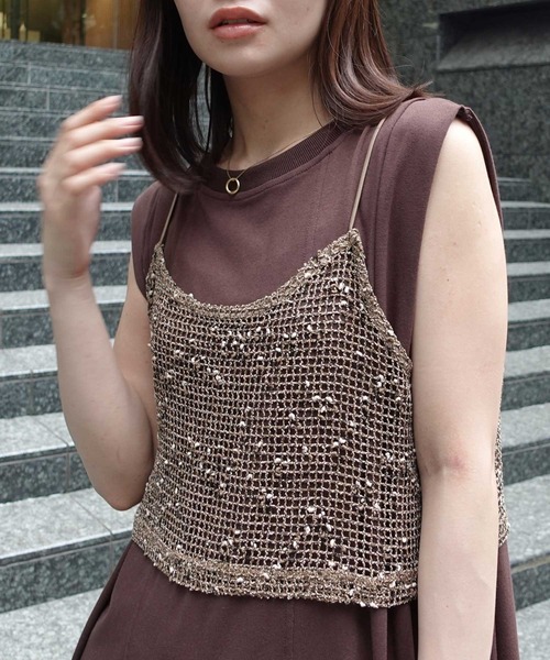 CORNERS(コーナーズ)の「ネップメッシュビスチェ(キャミソール・レディース・アイボリー/ブラック/ベージュ/オレンジ・M)」の9枚目の写真