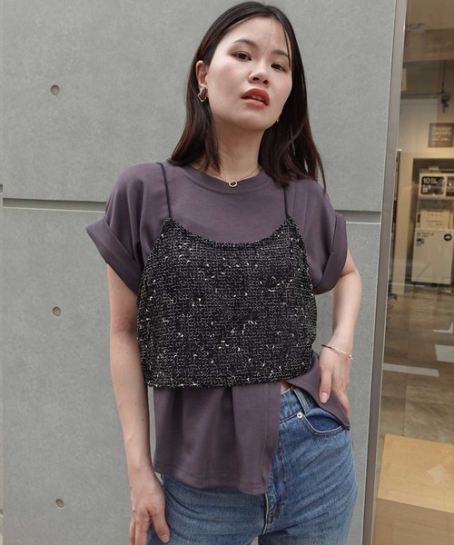 CORNERS(コーナーズ)の「ネップメッシュビスチェ(キャミソール・レディース・アイボリー/ブラック/ベージュ/オレンジ・M)」の13枚目の写真