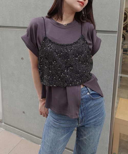 CORNERS(コーナーズ)の「ネップメッシュビスチェ(キャミソール・レディース・アイボリー/ブラック/ベージュ/オレンジ・M)」の14枚目の写真