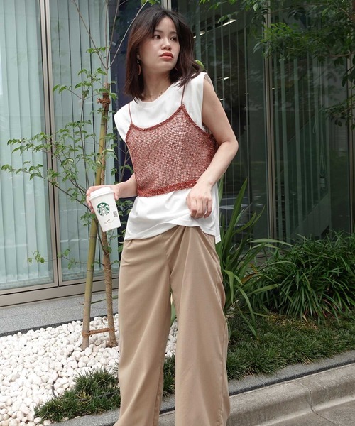 CORNERS(コーナーズ)の「ネップメッシュビスチェ(キャミソール・レディース・アイボリー/ブラック/ベージュ/オレンジ・M)」の16枚目の写真