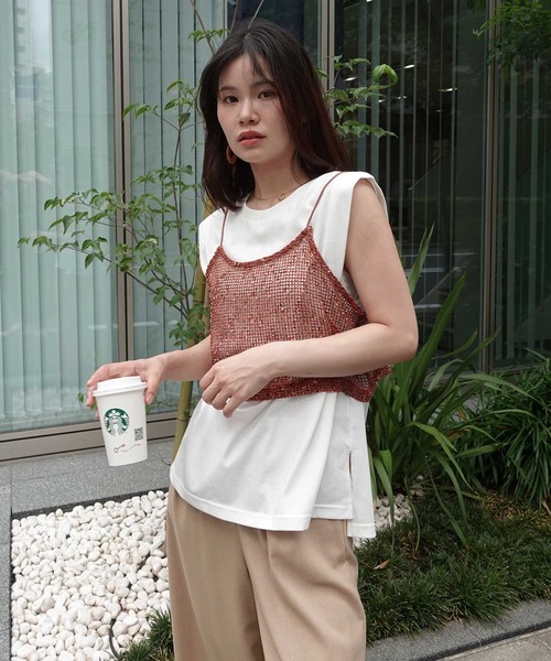 CORNERS(コーナーズ)の「ネップメッシュビスチェ(キャミソール・レディース・アイボリー/ブラック/ベージュ/オレンジ・M)」の17枚目の写真