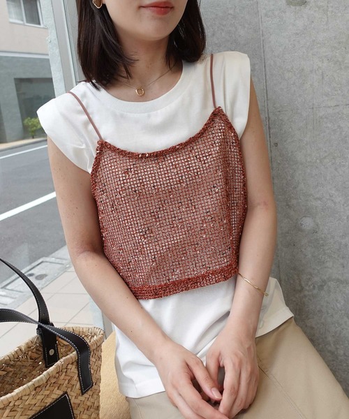 CORNERS(コーナーズ)の「ネップメッシュビスチェ(キャミソール・レディース・アイボリー/ブラック/ベージュ/オレンジ・M)」の20枚目の写真