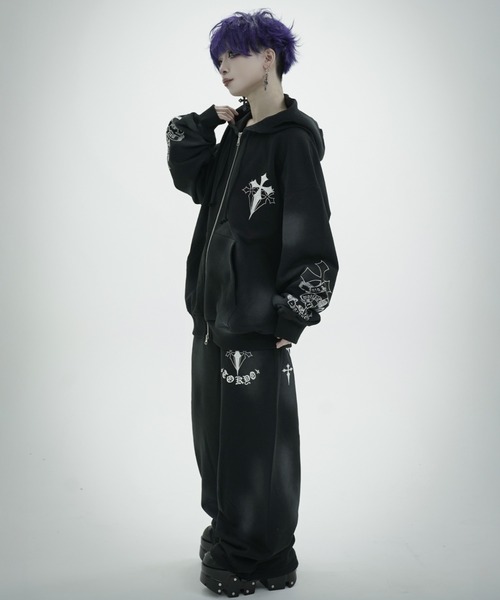 REFLEM(レフレム)の「『REFLEM/レフレム』クロス刺繍スウェットワイドパンツ(スウェットパンツ・レディース・ホワイト/グレー/ブラック×パープル/ピンク/ブラック×ホワイト・FREE)」の14枚目の写真