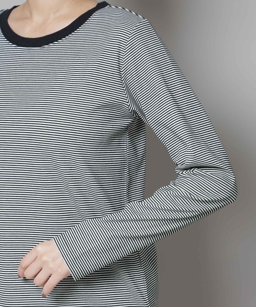 NANO universe(ナノユニバース)の「ミジンボーダーロングスリーブTシャツ(Tシャツ/カットソー・レディース・グレー/ブラック/キャメル・FREE)」の19枚目の写真