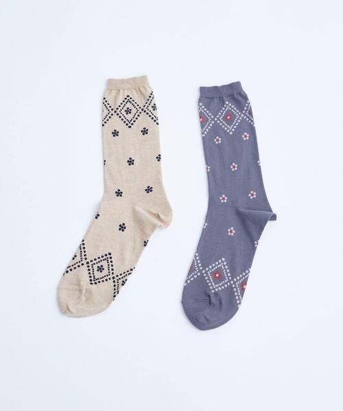 conges payes ADIEU TRISTESSE(コンジェ ペイエ アデュートリステス)の「ドット格子柄ソックス(ソックス/靴下・レディース・チャコールグレー/ベージュ系その他・FREE)」の7枚目の写真