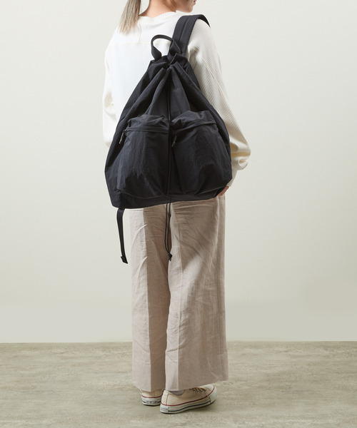SLOW（スロウ）の「SLOW スロウ / Span nylon draw string day pack 撥水スパンナイロンドローストリングデイパック リュックサック / 586S127P（バックパック/リュック・メンズ・グレー/ブラック・FREE）」の3枚目の写真