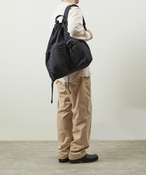 SLOW（スロウ）の「SLOW スロウ / Span nylon draw string day pack 撥水スパンナイロンドローストリングデイパック リュックサック / 586S127P（バックパック/リュック・メンズ・グレー/ブラック・FREE）」の4枚目の写真