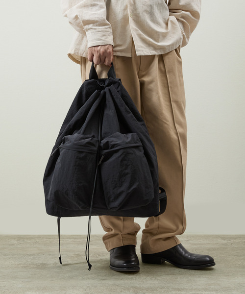 SLOW（スロウ）の「SLOW スロウ / Span nylon draw string day pack 撥水スパンナイロンドローストリングデイパック リュックサック / 586S127P（バックパック/リュック・メンズ・グレー/ブラック・FREE）」の5枚目の写真