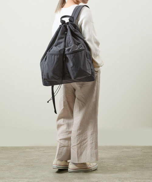 SLOW（スロウ）の「SLOW スロウ / Span nylon draw string day pack 撥水スパンナイロンドローストリングデイパック リュックサック / 586S127P（バックパック/リュック・メンズ・グレー/ブラック・FREE）」の7枚目の写真