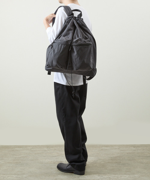 SLOW（スロウ）の「SLOW スロウ / Span nylon draw string day pack 撥水スパンナイロンドローストリングデイパック リュックサック / 586S127P（バックパック/リュック・メンズ・グレー/ブラック・FREE）」の8枚目の写真