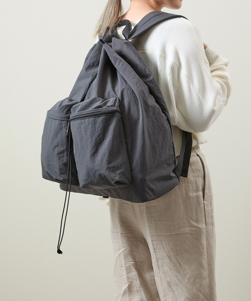 SLOW（スロウ）の「SLOW スロウ / Span nylon draw string day pack 撥水スパンナイロンドローストリングデイパック リュックサック / 586S127P（バックパック/リュック・メンズ・グレー/ブラック・FREE）」の9枚目の写真