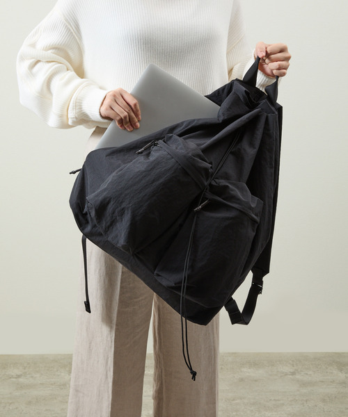 SLOW（スロウ）の「SLOW スロウ / Span nylon draw string day pack 撥水スパンナイロンドローストリングデイパック リュックサック / 586S127P（バックパック/リュック・メンズ・グレー/ブラック・FREE）」の6枚目の写真