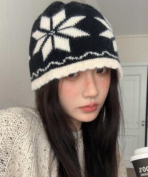 c.u.l（シーユーエル）の「ノルディック柄 ニットキャップ 帽子 cula1245（ニットキャップ/ビーニー・レディース・ブラック/グレー/ベージュ/レッド・FREE）」の2枚目の写真