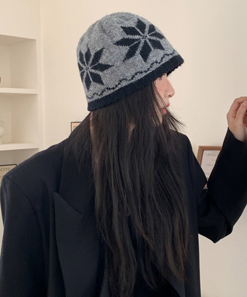 c.u.l（シーユーエル）の「ノルディック柄 ニットキャップ 帽子 cula1245（ニットキャップ/ビーニー・レディース・ブラック/グレー/ベージュ/レッド・FREE）」の10枚目の写真