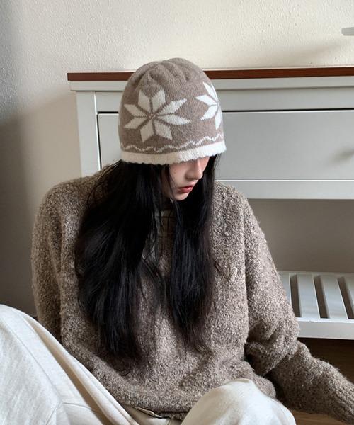 c.u.l（シーユーエル）の「ノルディック柄 ニットキャップ 帽子 cula1245（ニットキャップ/ビーニー・レディース・ブラック/グレー/ベージュ/レッド・FREE）」の11枚目の写真