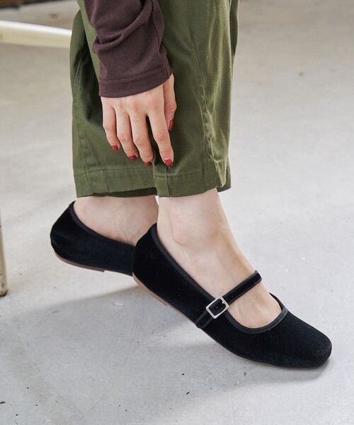 オディエットオール　ベロアメリージェーン　フラット　23.5 ベロアメリージェーンフラットシューズ（バレエシューズ）｜coen