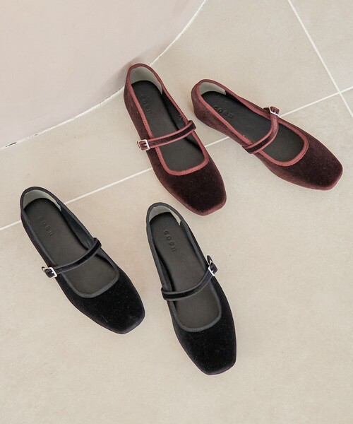 coen（コーエン）の「ベロアメリージェーンフラットシューズ（バレエシューズ・レディース・ブラック/ブラウン系・24.5cm/23.5cm）」の6枚目の写真