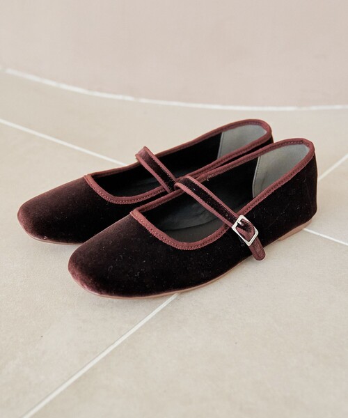 セール】ベロアメリージェーンフラットシューズ（バレエシューズ