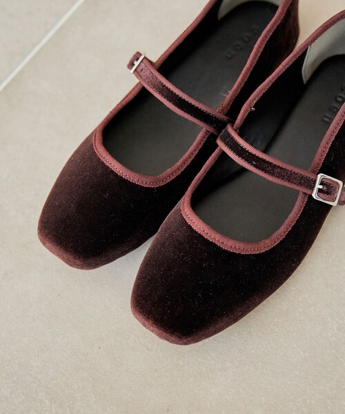 セール】ベロアメリージェーンフラットシューズ（バレエシューズ