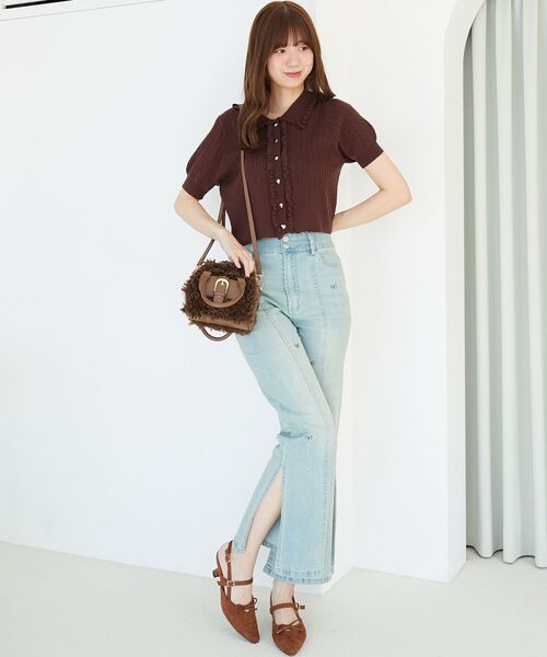 MAJESTIC LEGON(マジェスティックレゴン)の「ミニケーブルフリルニットカーデ(カーディガン/ボレロ・レディース・ネイビー/ブラウン/グレー/アイボリー・MEDIUM)」の16枚目の写真