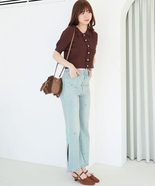 MAJESTIC LEGON(マジェスティックレゴン)の「ミニケーブルフリルニットカーデ(カーディガン/ボレロ・レディース・ネイビー/ブラウン/グレー/アイボリー・MEDIUM)」の17枚目の写真