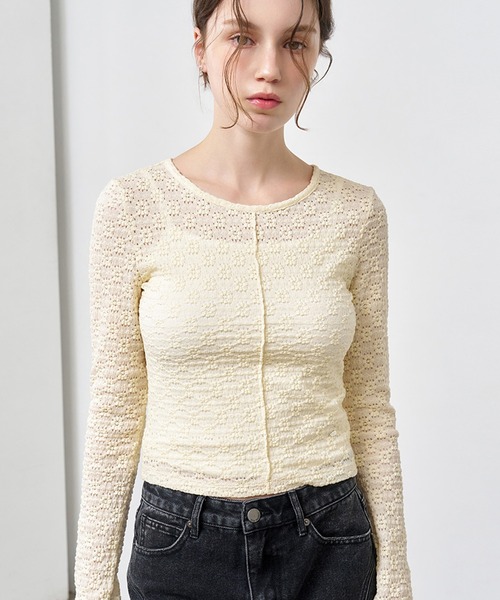 GENERAL IDEA（ジェネラルアイデア）の「GENERAL IDEA/ジェネラルアイディア lace pintuck long sleeve t-shirts カットソー（Tシャツ/カットソー・レディース・ブラック/クリーム/ホワイト・S/M/L）」の2枚目の写真
