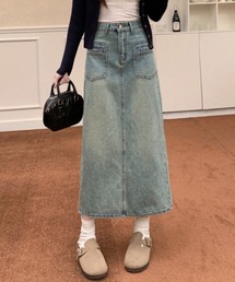 ミディ丈Aラインデニムスカート