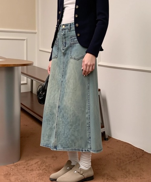 cammie(キャミー)の「ミディ丈Aラインデニムスカート(スカート・レディース・ブルー・MEDIUM/LARGE)」の5枚目の写真