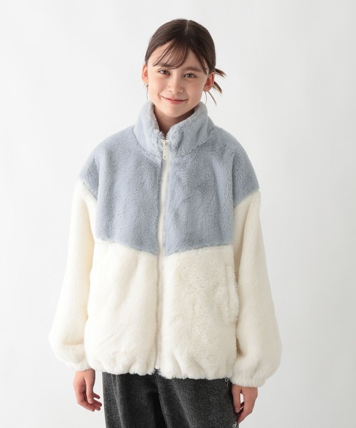 GLOBAL WORK(グローバルワーク)の「洗える防風ふわもこブルゾン/577750(ブルゾン・キッズ・ホワイト×ブルー/グレー×ホワイト・160cm/150cm/140cm/130cm)」の2枚目の写真