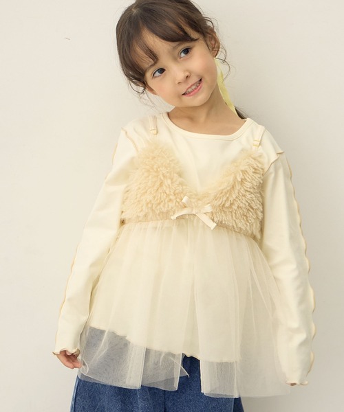 Piet（ピエット）の「【2点セット】メロウT×プードルファービスチェ セット（Tシャツ/カットソー・キッズ・オフホワイト/チャコールグレー・100/110/120/130）」の3枚目の写真