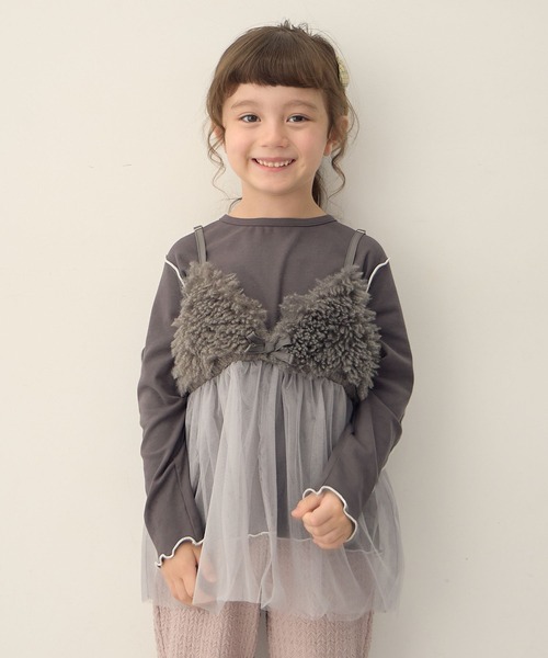 Piet（ピエット）の「【2点セット】メロウT×プードルファービスチェ セット（Tシャツ/カットソー・キッズ・オフホワイト/チャコールグレー・100/110/120/130）」の4枚目の写真