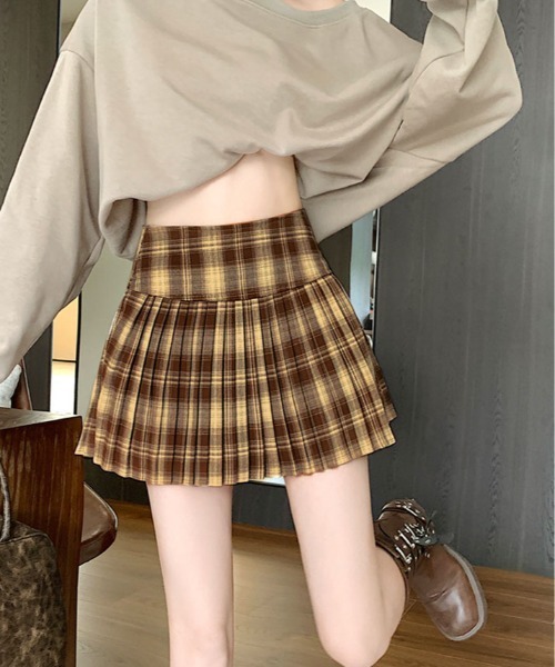 kirakiraShop（キラキラショップ）の「チェック柄 プリーツ フレア ミニスカート（スカート・レディース・ブラック/レッド/モカ・S/M/L）」の8枚目の写真