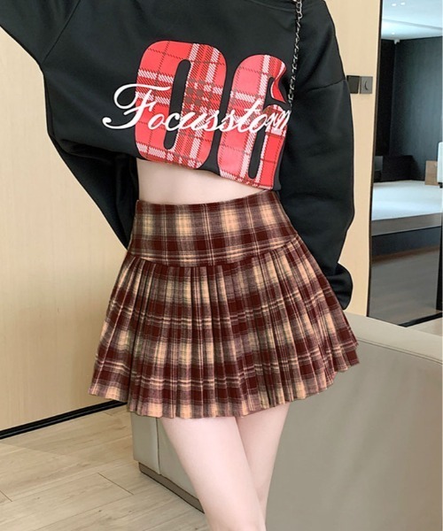 kirakiraShop（キラキラショップ）の「チェック柄 プリーツ フレア ミニスカート（スカート・レディース・ブラック/レッド/モカ・S/M/L）」の13枚目の写真