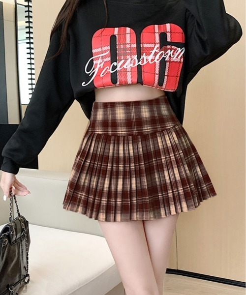 kirakiraShop（キラキラショップ）の「チェック柄 プリーツ フレア ミニスカート（スカート・レディース・ブラック/レッド/モカ・S/M/L）」の14枚目の写真