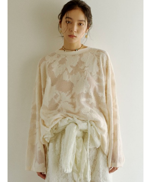 Ungrid（アングリッド）の「バックデザインシアーニット（ニット/セーター・レディース・アイボリー/ブラック/イエロー・FREE）」の2枚目の写真