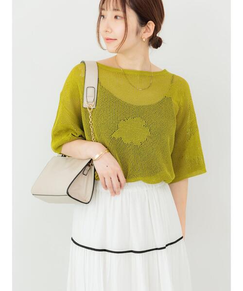 Te chichi TERRASSE(テチチテラス)の「メッシュジャガードプルオーバーニット(ニット/セーター・レディース・グリーン/オフホワイト/ブラック・F)」の18枚目の写真